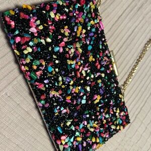 Colorful Beaded Clutch with Gold Chain Nina New York